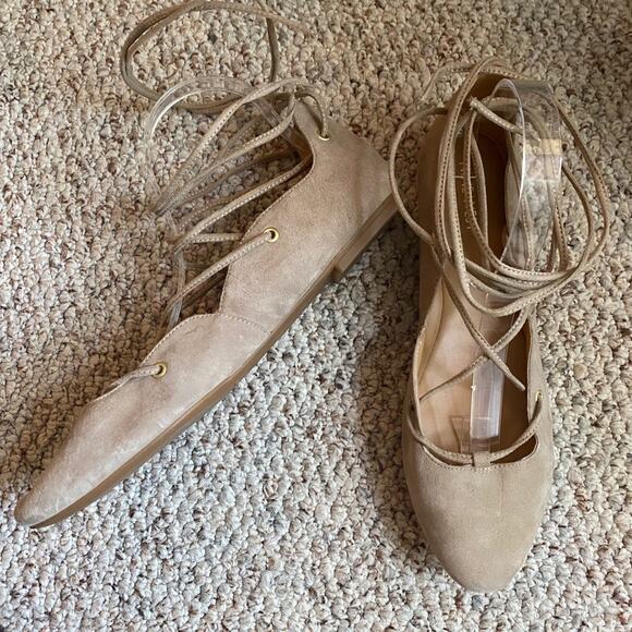 Nine West Tan Lace Up Ballet Flat - Picture 2 of 8